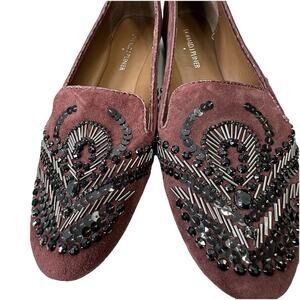 RARE Donald J Pliner DOLIN Luxe Beaded Smoking Loafers Rouge Suede 7.5M VTG